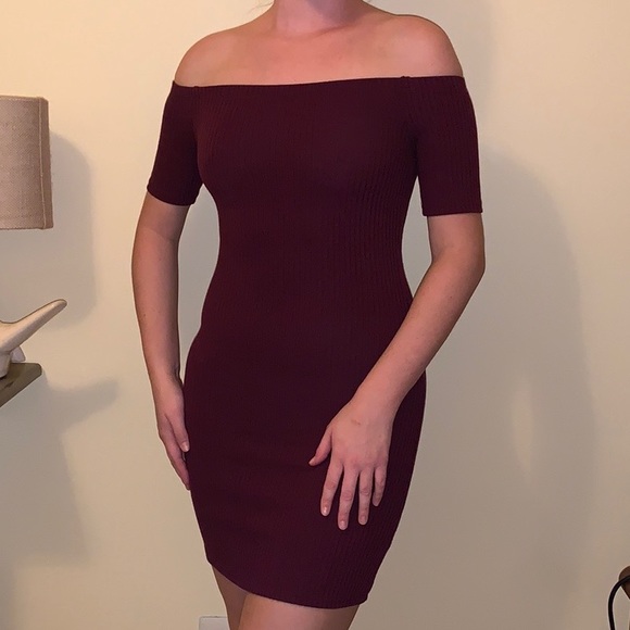 one clothing Dresses & Skirts - Maroon Off-the-shoulder Bodycon Dress